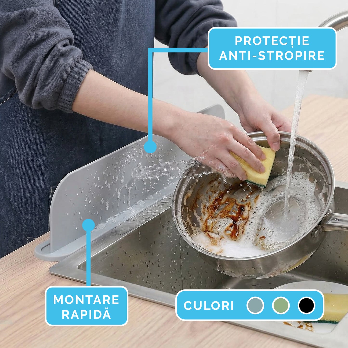 Protecție Silicon Anti-Stropire pentru Chiuvetă
